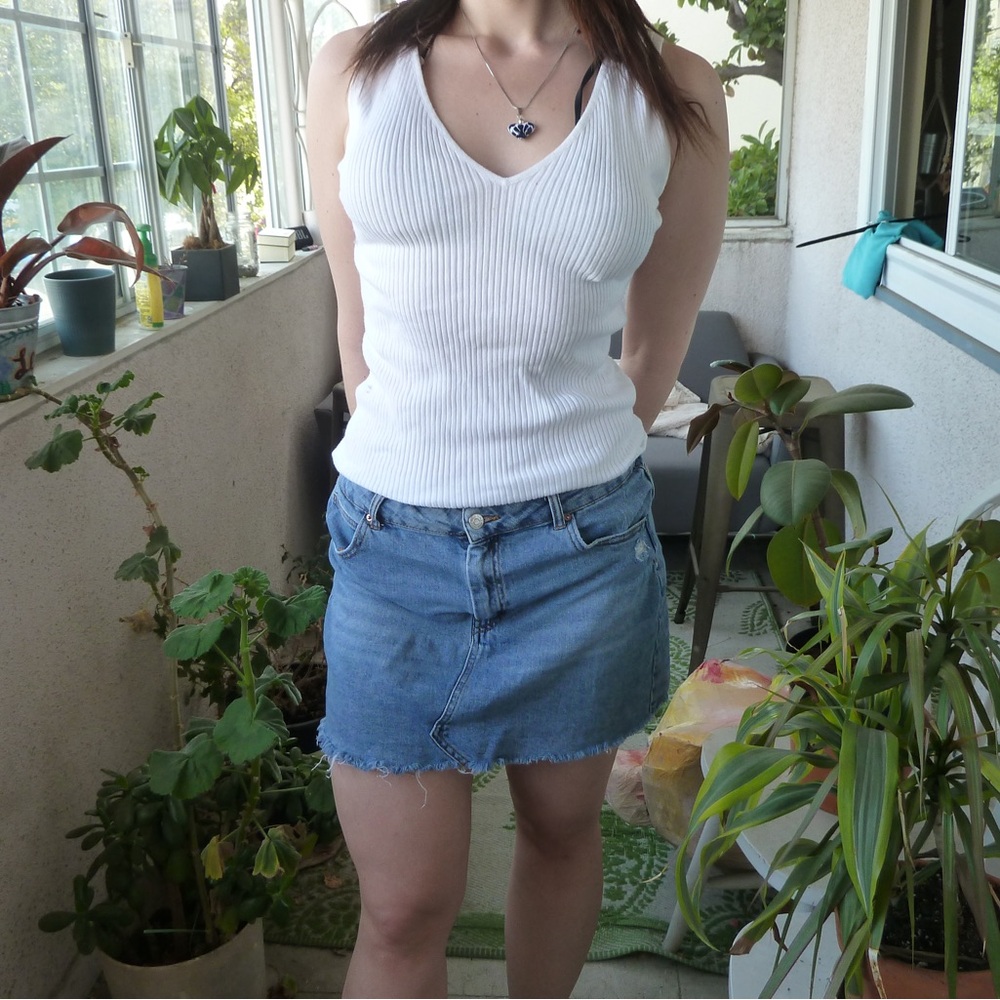 White Ribbed Boho Tank Top